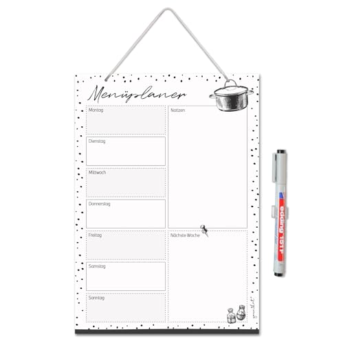 Menüplaner Dots zum Aufhängen I DIN A4 I 21 x 29,7 cm I Essensplaner schwarz weiß gepunktet I abwischbar wiederbeschreibbar I dv1303 Menüplaner Dots zum Aufhängen I DIN A4 I 21 x 29,7 cm I Essensplaner schwarz weiß gepunktet I abwischbar wiederbeschreibbar I dv1303 von younikat
