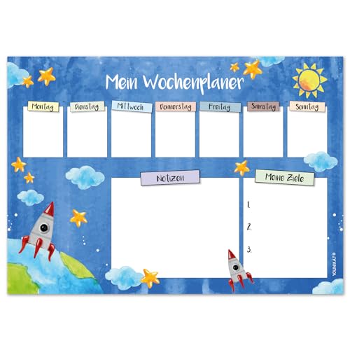 Schreibtischunterlage Weltraum aus Papier in DIN A3 I 25 Blatt I Kinder Wochenplaner I zum beschriften und Abreißen I Weltall Rakete I dv916 von younikat