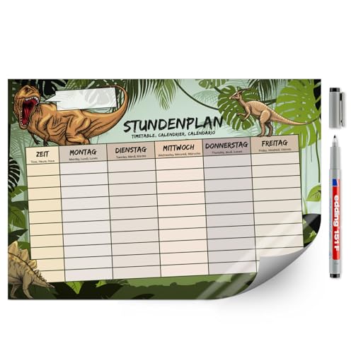 Selbstklebender Stundenplan im Dino-Design I DIN A4 I Grün I Abwischbar I Wiederbeschreibbar I mit Namensfeld und Stift I Mehrsprachig I dv1071 Selbstklebender Stundenplan im Dino-Design I DIN A4 I Grün I Abwischbar I Wiederbeschreibbar I mit Namensfeld und Stift I Mehrsprachig I dv1071 von younikat