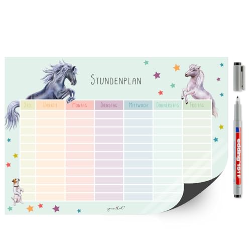 Stundenplan Pferd und Pony I abwischbar I mit magnetischer Rückseite in Pastell-Farben I DIN A4 I zum Schulanfang I für Mädchen I magnetisch wiederbeschreibbar I dv977 von younikat