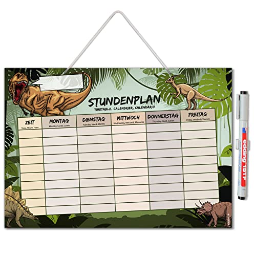 younikat Stundenplan abwischbar zum aufhängen I Dinosaurier I inkl. Stift wiederbeschreibbar I Einschulungs-Geschenk Dino I dv1072 von younikat