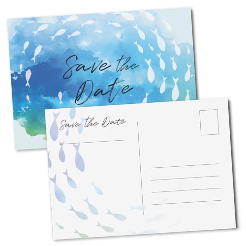 younikat 15 Postkarten Save the Date I DIN A6 I Blau/Grün I Set Konfirmation Kommunion Firmung Einladungs-Karten beschreibbar I dv1299 von younikat