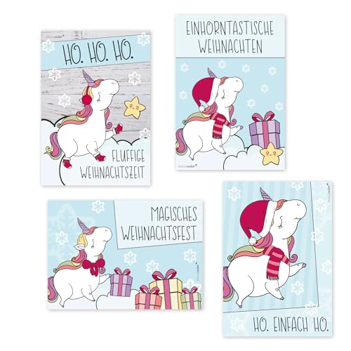 younikat 5 x 4 Weihnachts-Postkarten mit süßem Einhorn-Motiv I Post-Karten-Set zu Weihnachten im DIN A6 Format I für Kinder Teenager Mädchen I dv_262 von younikat
