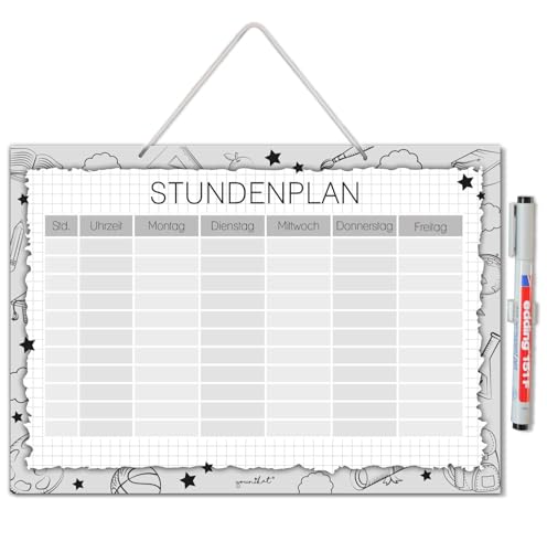 younikat Stundenplan im schwarz/weiß Design Hartschaumplatte I DIN A4 I zum Schulanfang I abwischbar I wiederbeschreibbar I zum Aufhängen I dv_1454 von younikat