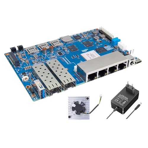 Banana Pi BPI-R4 WiFi 7 Router Entwicklungsboard, mit MediaTek MT7988A Chip, 4GB RAM und 8G eMMC onboard, 2X 10Gbe SFP Slot, 4X Gbe Netzwerkanschluss (Paket mit Lüfter-Kühlkörper) von youyeetoo