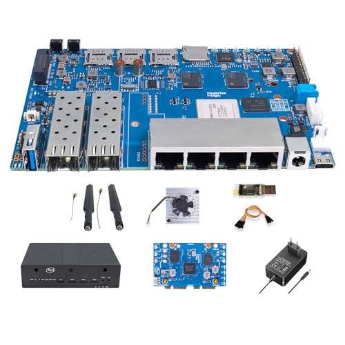 Banana Pi BPI-R4 WiFi 7 Router Entwicklungsboard, mit MediaTek MT7988A Chip, 4GB RAM und 8G eMMC onboard, 2X 10Gbe SFP Slot, 4X Gbe Netzwerkanschluss (Paket mit WiFi 7 und Metallkoffer) von youyeetoo