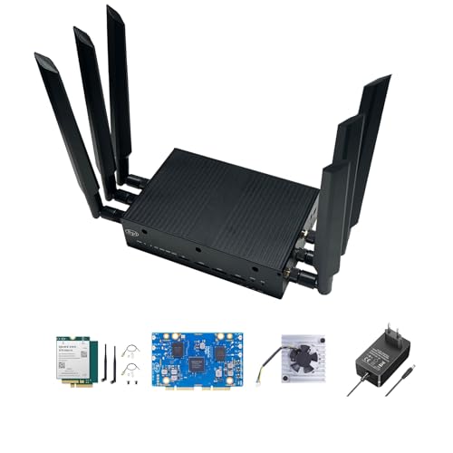 youyeetoo Banana Pi BPI-R4 WiFi 7 Router Entwicklungsboard, 4/8GB RAM,8GB eMMC, MediaTek MT7988A Chip, 2X 10Gbe SFP Slot, 4X Gbe Netzwerkanschluss (mit Wi-Fi 7+4G LTE-Paket,8GB RAM,8GB eMMC) von youyeetoo