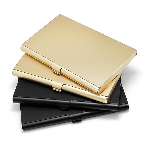 yuejuhe 4 Stück Visitenkartenetui aus Metall, Visitenkarten Etuis für Herren Damen, Business Card Holder, Visitenkartenhalter für Aufbewahrung Ihrer Karten (2*Schwarz+2*Gold) von yuejuhe