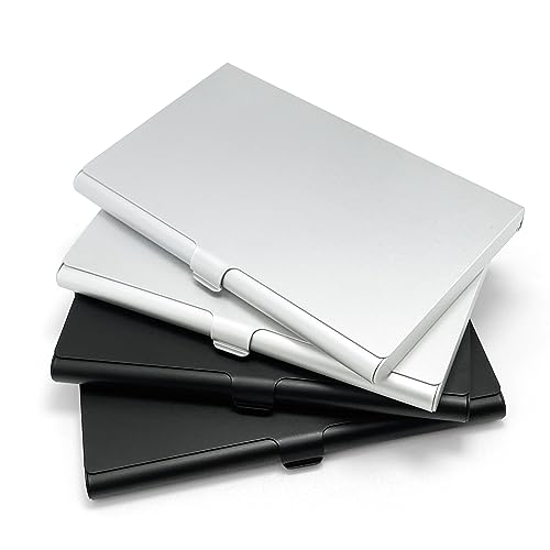 yuejuhe 4 Stück Visitenkartenetui aus Metall, Visitenkarten Etuis für Herren Damen, Business Card Holder, Visitenkartenhalter für Aufbewahrung Ihrer Karten (2*Schwarz+2*Silber) von yuejuhe