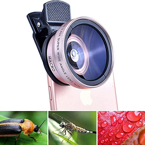 2 in 1 Handy Objektiv,0.45X Super Wide Angle,Makro Objektiv für Smartphones,Macro Phone Camera Lens Cell Phone,Makro-hd-Kamera-objektiv Universal,für iPhone Android Smartphone (Rose Gold) von yufana