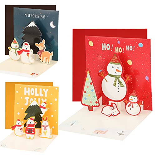 Pop Up Karte Weihnachten 3 Stück, Lustige 3D Weihnachtskarte, weihnachtskarten pop up für Kinder, Handgemachte Pop up Weihnachtsgrußkarte, für Mädchen und Jungen von yumcute