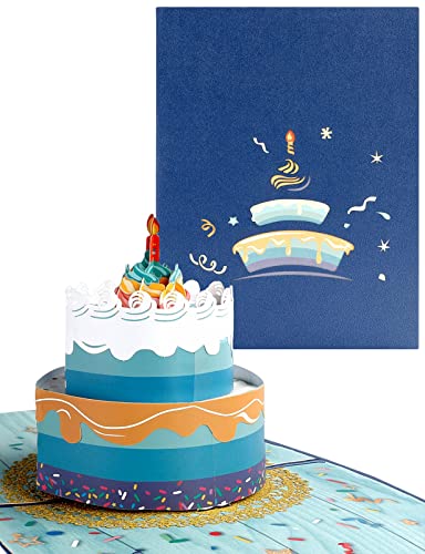 yumcute Pop-Up Geburtstagskarte, Blaues Doppelschicht Kuchen Design 3D Pop Up Karte Geburtstagskarten mit Umschlag für Familie, Kollegen, Freunde, Kinder, Geliebte, Eltern von yumcute