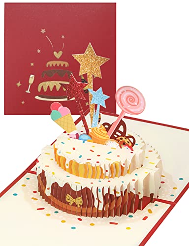 yumcute Pop Up Geburtstagstorte 3D, Geburtstagskarte Pop Up Karte Geburtstag, Geburtstagskarte Kinder mit Umschlag Geschenk für Ihre Familie, Freunde und Liebhaber von yumcute