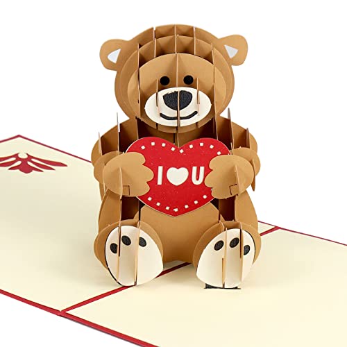 yumcute Pop Up Karte, Teddybär mit I LOVE YOU - süße 3D Geburtstagskarte für Kinder, Frau oder Freundin, Liebeskarte mit Teddybär zum Hochzeitstag oder Geburtstag von yumcute