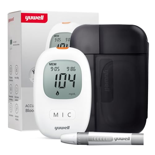 yuwell Blutzuckermessgerät Set mit Teststreifen x 10 und Lanzetten x 10, inkl. Batterien (Modell 710 und Einheit mg/dL) von yuwell