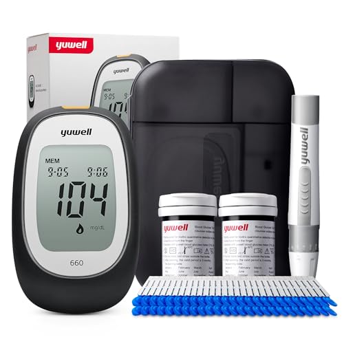 yuwell Blutzuckermessgerät Set mit Teststreifen x 50 und Lanzetten x 50, Zuckermessgerät zur Selbstkontrolle des Blutzuckers bei Diabetes, Ideal für den Heimgebrauch (Modell 660 und Einheit mg/dL) von yuwell