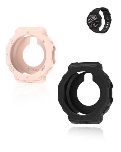 (2 Pack) Case für Amazfit T-REX 3, yystao Silikon Case Cover, sturz- und kratzfestes Cover Frame Shell, Schwarz-Rosa von yystao