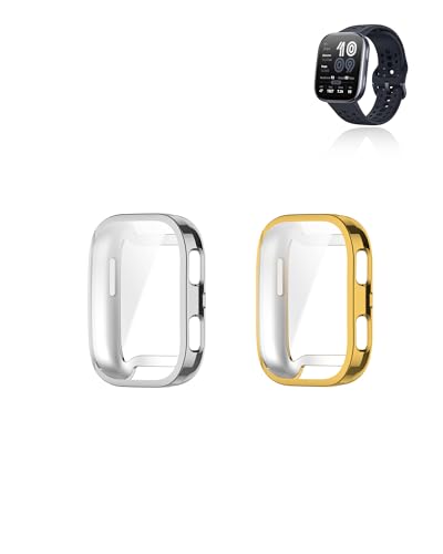 (2er Pack) Schutzhülle für Amazfit Bip 6, yystao TPU-Schutzhülle mit TPU-Schutzfolie, Vollständig abgedeckte elektroplattierte Hülle, Gold/Silber von yystao