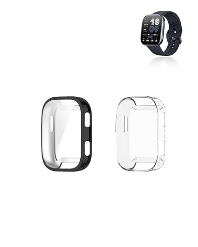 (2er Pack) Schutzhülle für Amazfit Bip 6, yystao TPU-Schutzhülle mit TPU-Schutzfolie, Vollständig abgedeckte elektroplattierte Hülle, Schwarz/Durchsichtig von yystao