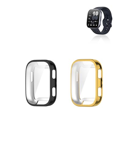 (2er Pack) Schutzhülle für Amazfit Bip 6, yystao TPU-Schutzhülle mit TPU-Schutzfolie, Vollständig abgedeckte elektroplattierte Hülle, Schwarz/Gold von yystao