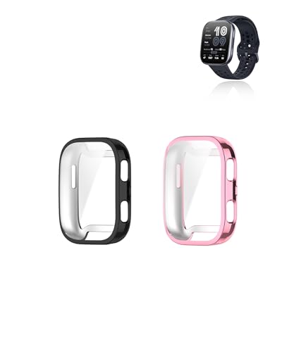 (2er Pack) Schutzhülle für Amazfit Bip 6, yystao TPU-Schutzhülle mit TPU-Schutzfolie, Vollständig abgedeckte elektroplattierte Hülle, Schwarz/Rosa von yystao