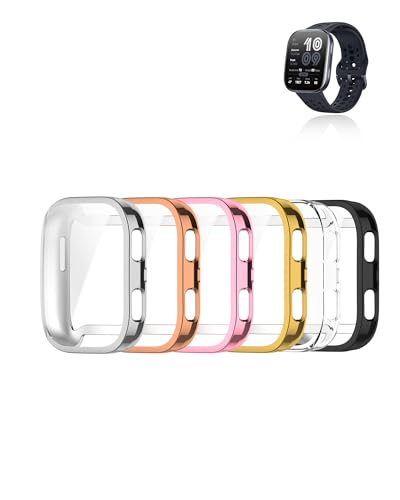 (6er Pack) Schutzhülle für Amazfit Bip 6, yystao TPU-Schutzhülle mit TPU-Schutzfolie, Vollständig abgedeckte elektroplattierte Hülle, Schwarz/Silber/Durchsichtig/Gold/Rosa/Rosegold von yystao