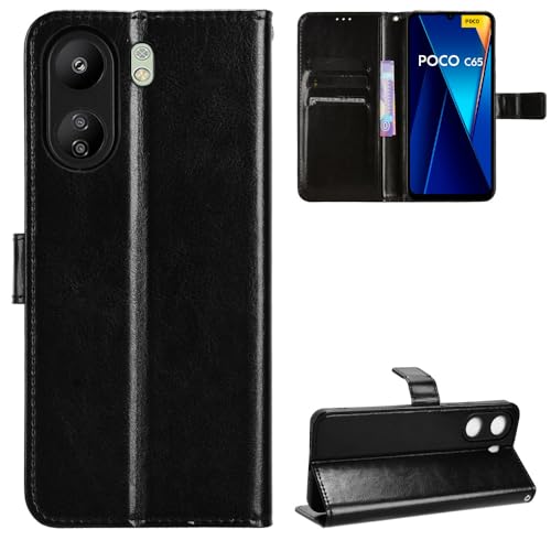 Case Collection für Redmi 13C/Poco C65 Klapphüllen - Premium Qualität Leder Handyhülle [Magnetverschluss] Geld und Kartenhalter,stoßfest, Schwarz von zZjoOoj