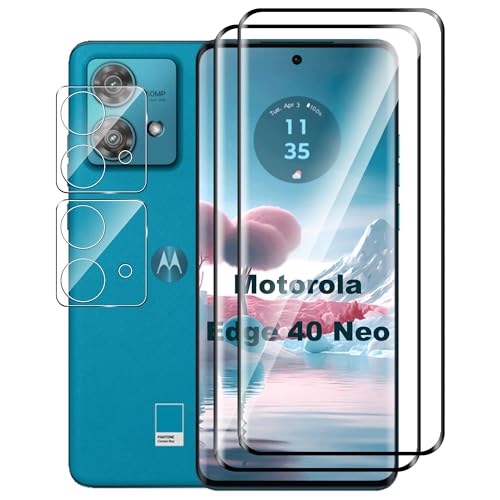 für Motorola Edge 40 Neo Panzerfolie 3D Schutzfolie,2 Stück Panzerfolie Schutzfolie+2 Stück Kameraschutz,HD Displayschutzfolie mit 9H Härte Displayschutz von zZjoOoj