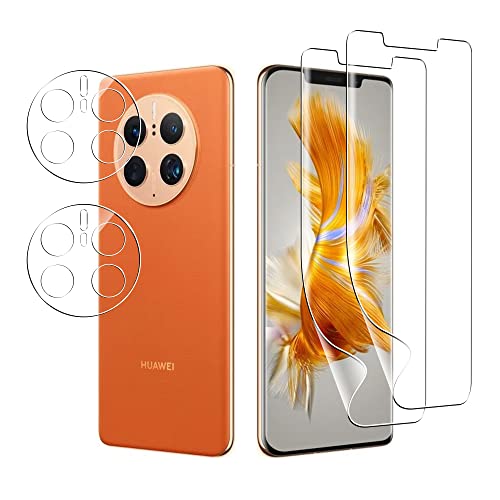 zZjoOoj 【2+2】Für Huawei Mate 50 Pro Schutzfolie 6.74" [2 Stück], Kamera Schutzfolie[2 Stück] gehärtetes Glas, Vollabdeckung Klar HD Weich TPU Displayschutzfolie von zZjoOoj