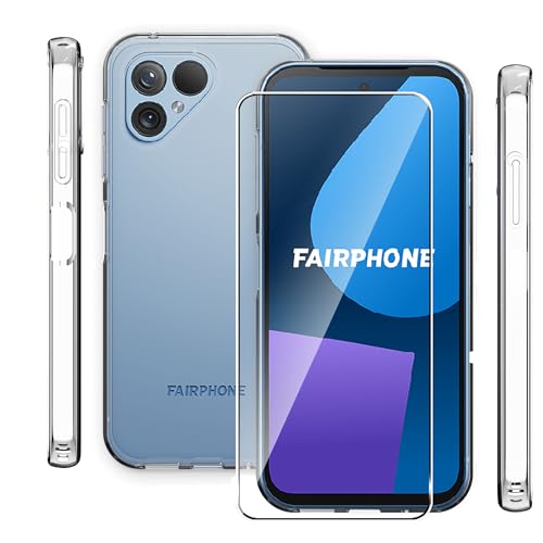 zZjoOoj Hülle für Fairphone 5 +[1 Stück] Hartglas Displayschutzfolie,weicher TPU-Silikon-Stoßfänger mit verstärktem Eckenschutz.(Durchsichtig) von zZjoOoj