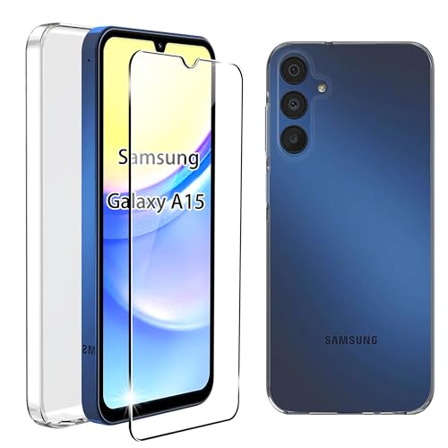 zZjoOoj Hülle für Samsung Galaxy A15 5G/4G +[1 Stück] Hartglas Displayschutzfolie,Mobile Phone Case Cover Transparent (Transparent) von zZjoOoj