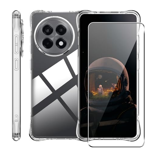 zZjoOoj Klar Silikon Hülle für OnePlus 13R + [1 Stück] Hartglas Displayschutzfolie mit Stoßfest Schutzecken, Transparent Schutzhülle Weiche TPU Durchsichtige Handyhülle Kratzfest Case Cover von zZjoOoj