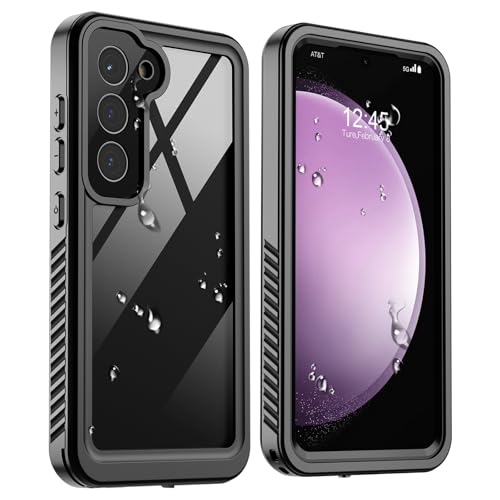 zapica Entworfen für wasserdichte Samsung Galaxy S23 Hülle, integrierte Kamera & Displayschutzfolie [IP68 wasserdicht] [militärisch sturzsicher] Ganzkörper-Schutzhülle für Galaxy S23, Schwarz/Klar von zapica
