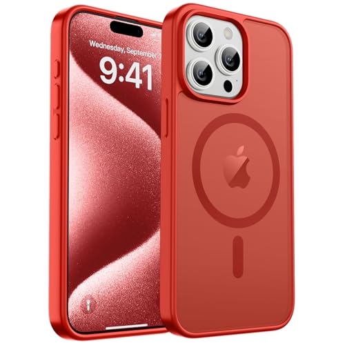 zapica Magnetische Schutzhülle für iPhone 15 Pro Max, kompatibel mit MagSafe, 3 m Fallschutz in Militärqualität, schlank, durchscheinend, matt, stoßfest, kratzfest, für Damen und Herren, Rot zapica Magnetische Schutzhülle für iPhone 15 Pro Max, kompatibel mit MagSafe, 3 m Fallschutz in Militärqualität, schlank, durchscheinend, matt, stoßfest, kratzfest, für Damen und Herren, Rot von zapica