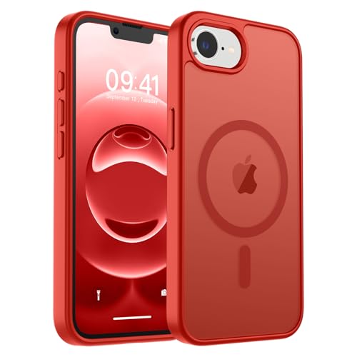 zapica Magnetische Schutzhülle für iPhone 16e, kompatibel mit MagSafe, [3 m Fallschutz in Militärqualität], schlanke, durchscheinende, matte, stoßfeste kratzfeste Handyhülle, Rot von zapica