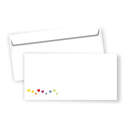 Briefumschläge DIN lang selbstklebend (bunte Herzchen, 20) von zartbesaitet.com Schöne Produkte aus Papier
