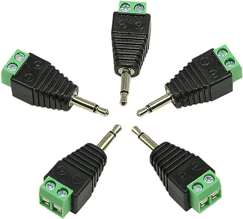 zdyCGTime 3,5 mm TS Mono Stecker zu 2 Pin Schraubklemmen Buchse AUX Kopfhörer Balum Konverter Adapter (5er Pack) von zdyCGTime