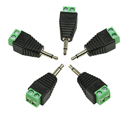zdyCGTime 3,5 mm TS Mono Stecker zu 2 Pin Schraubklemmen Buchse AUX Kopfhörer Balum Konverter Adapter (5er Pack) von zdyCGTime