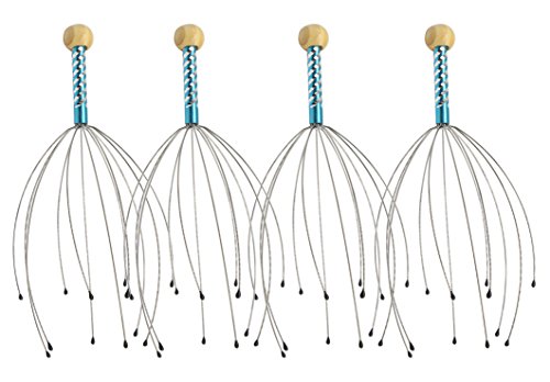 zdyCGTime Massagegerät 4-teiliges Hand-Kopfmassagegerät, Tiefenentspannung, Stressabbau und Stimulation des Kopfhaut- und Nackenmassagegeräts.(Blau) von zdyCGTime