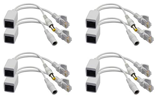 zdyCGTime Passiver PoE Injektor und PoE Splitter Kit mit RJ45 Ethernet und Strom über DC 5,5 x 2,1 mm F/M Adapterstecker (weiß, 4 Paare) von zdyCGTime
