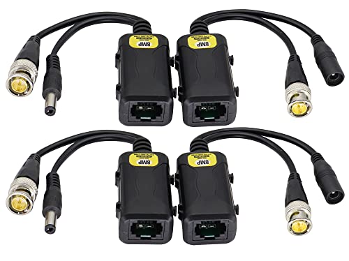 zdyCGTime Passiver Video-Balun, RJ45-Weiblich auf BNC-Männlich, DC-Netzanschluss, Netzwerk-Transceiver, Full-HD-Überwachung, RJ45 auf BNC, kompatibel mit allen Videogeräten (16,5 cm/2 Paar) von zdyCGTime