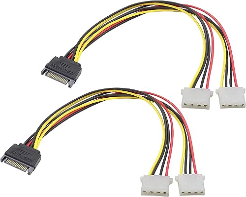 zdyCGTime SATA 15-poliges bis doppeltes 4-poliges Molex-Eins-zu-Zwei-SATA 15P bis 4P IDE-Festplattenkabel Y-Splitter,SATA Männlich auf 2 Molex Weiblich,für 12V/5V IDE HDD DVD.(30cm/2Stück) von zdyCGTime