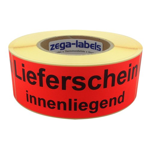 zega-labels Warnetiketten - Lieferschein innenliegend - 500 Stück je Rolle - 150 x 50 mm - Versandaufkleber Papier Leuchtrot stark haftend von zega-labels