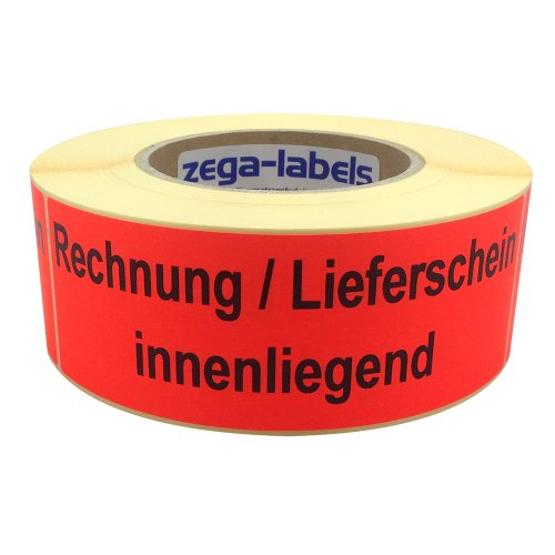 zega-labels Warnetiketten - Rechnung/Lieferschein innenliegend - 500 Stück je Rolle - 150 x 50 mm - Versandaufkleber Papier Leuchtrot stark haftend von zega-labels