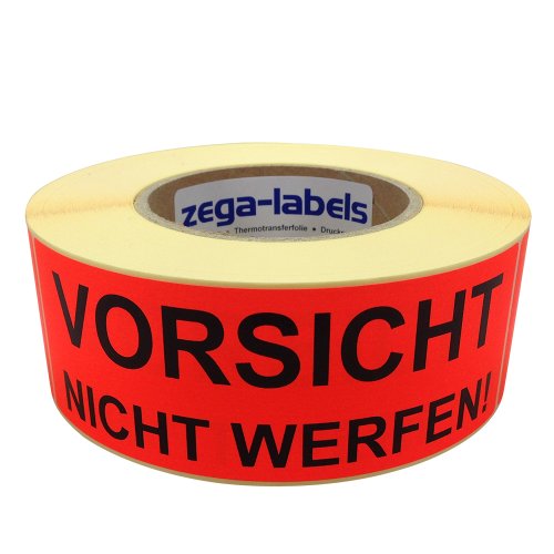 zega-labels Warnetiketten - Vorsicht! Nicht werfen! - 500 Stück je Rolle - 150 x 50 mm - Versandaufkleber Papier Leuchtrot stark haftend von zega-labels