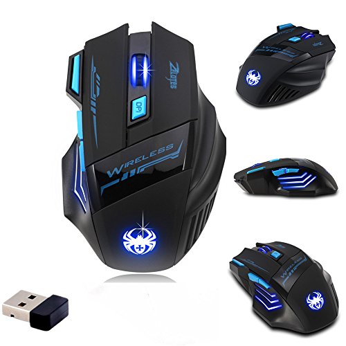 [Neue Version] Zelotes F14 Professional blau LED 2400 9 Tasten USB 2,4 G Optische Wireless Gaming Maus Mäuse für Gamer (schwarz) von zelotes