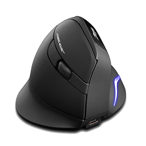 Zelotes Kabellose Maus, wiederaufladbar, vertikale Maus, ergonomisch, mit Nano-Empfänger, 2,4 GHz, 2400 dpi, 6 Tasten, optische Maus, Ein-/Aus-Schalter, Schwarz von zelotes