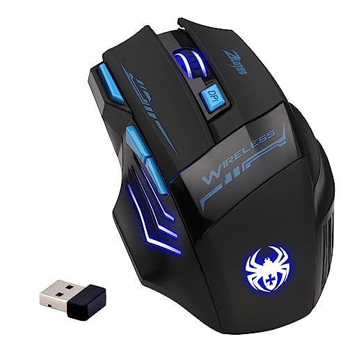 Zelotes Kabellose Maus Wireless Mouse,2.4GHz Ergonomische PC Maus Kabellos,7 Tasten 2400DPI USB Gaming Maus,Computer Maus für PC, Mac, Laptop,Schwarz von zelotes