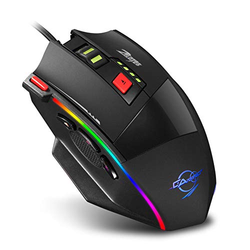 Zelotes RGB Gaming-Maus mit Kabel, 6400 DPI, 8 programmierbare Tasten, Gaming-Mäuse, ergonomische Maus für PC und Laptop (schwarz) von zelotes