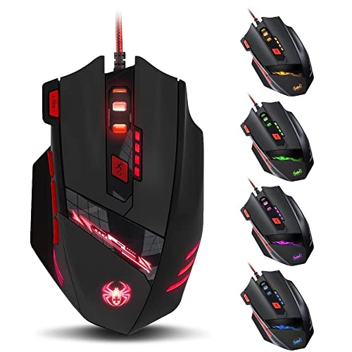 Zelotes T90 Qualität multi-modes LED-Lichtern, 9200 DPI Kabelgebundene USB-Gaming-Maus Computer-Mäuse für PC, Gewicht Tuning Set, Mac, 8 Tasten (schwarz) von zelotes